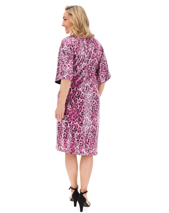 Pink Leopard Print Sequin Wrap Dress UK20