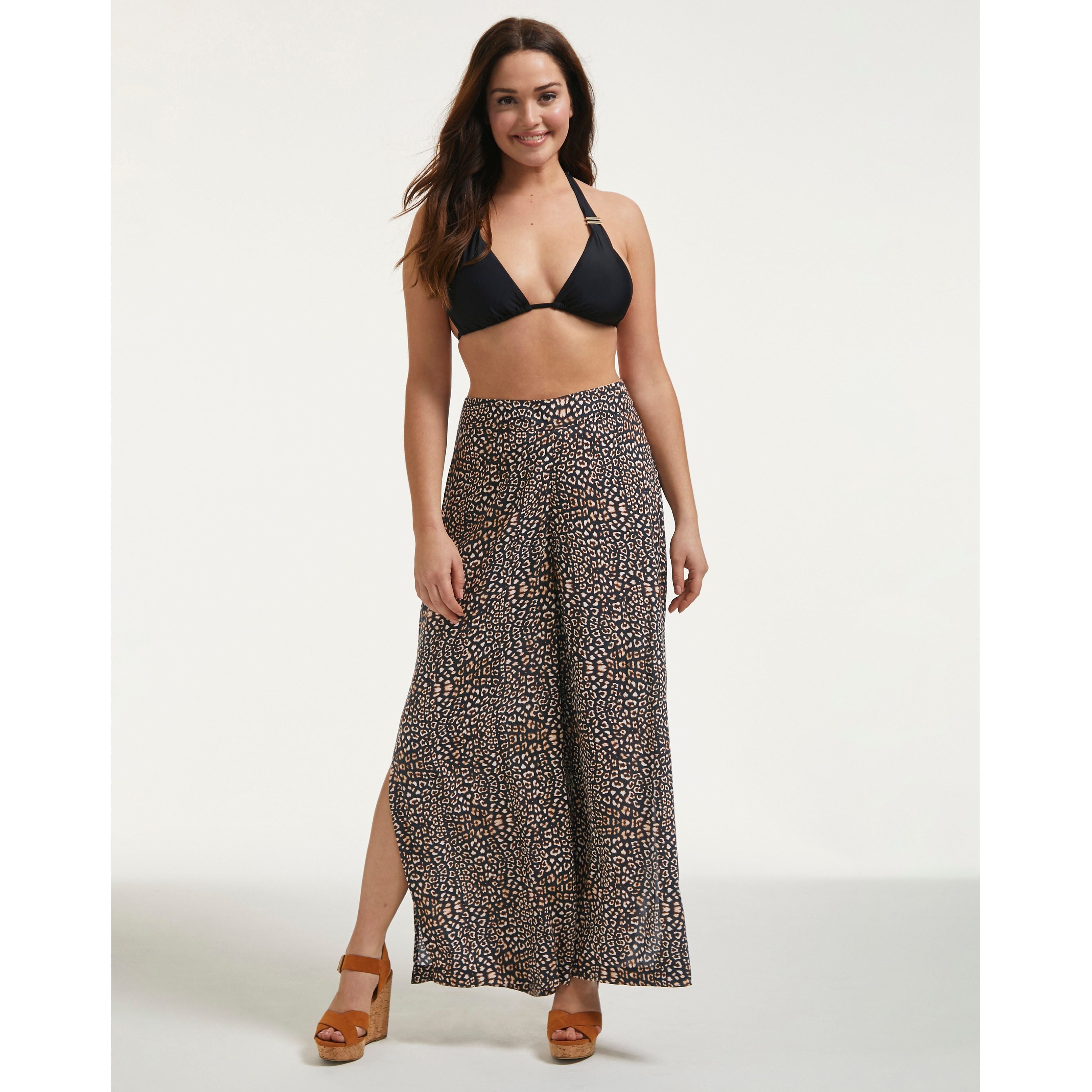 Figleaves Mala Leopard Print Wide Leg Beach Trousers UK8