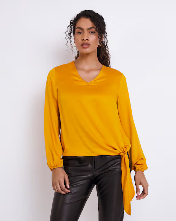 JD Williams Yellow V-Neck Long Sleeve Top With Side Tie