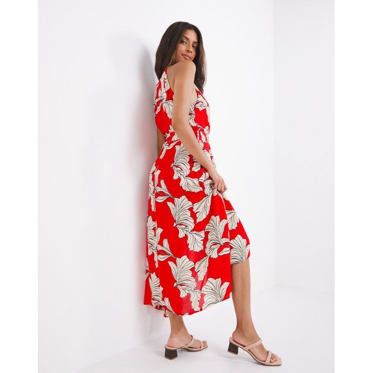 Floral Halter Neck Hi Lo Wrap Dress UK10