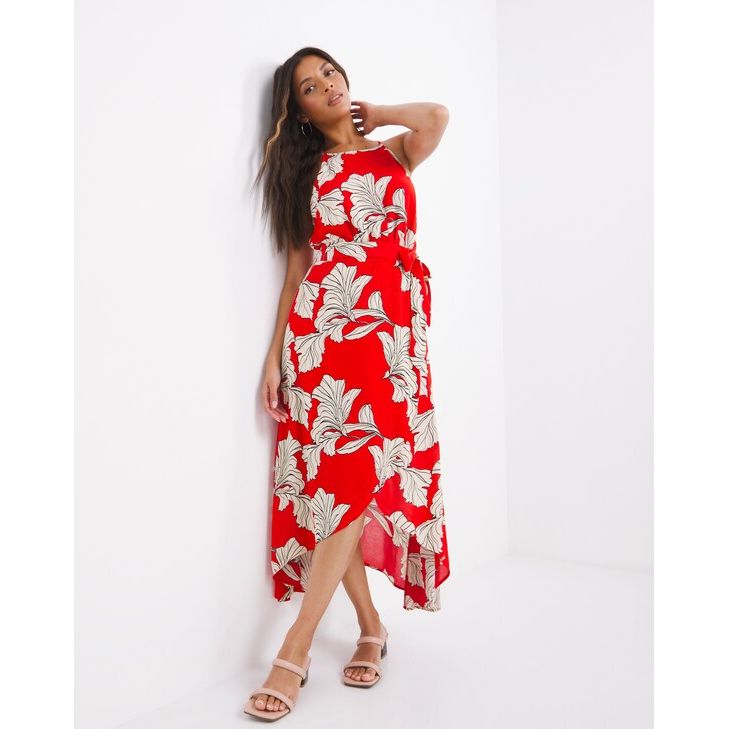 Floral Halter Neck Hi Lo Wrap Dress UK10