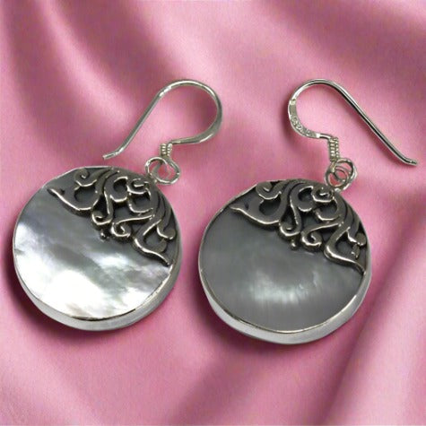 Mother Of Pearl, Shell & Silver Earrings